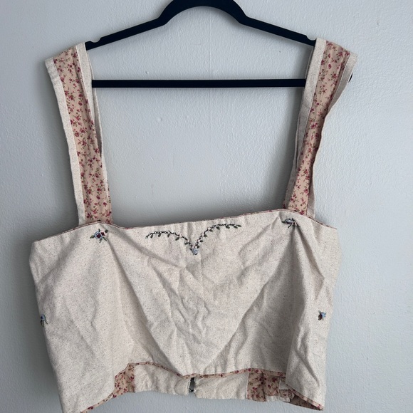 Cream Cropped Tank Top with Embellished Wide Straps - Picture 1 of 3